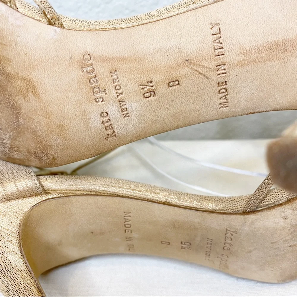 KATE SPADE Grammercy Metallic Nappa Leather Ankle Strap Sandals Heels Size 9.5_13